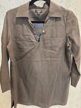 Jones New York Dark Brown Collared Tunic with Patch Pockets